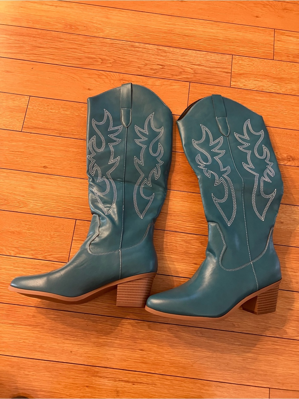 Teal Western Mid-Calf Leather Boots, SIZE 9, (40). NEW